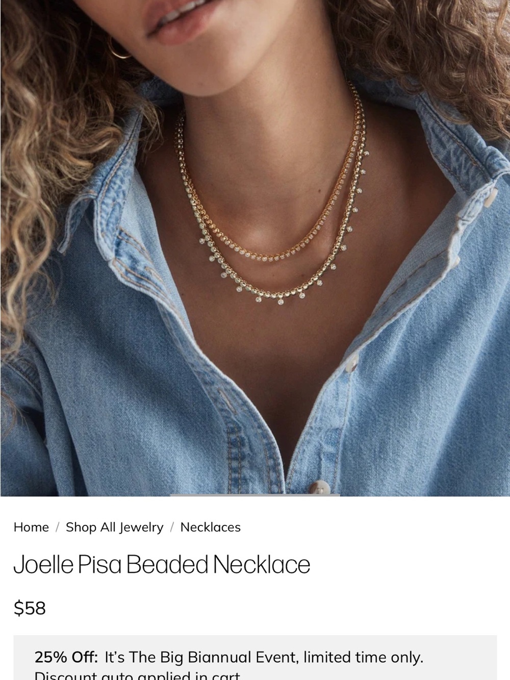 BaubleBar Gold Layered Beaded Necklace with Crystal Drops